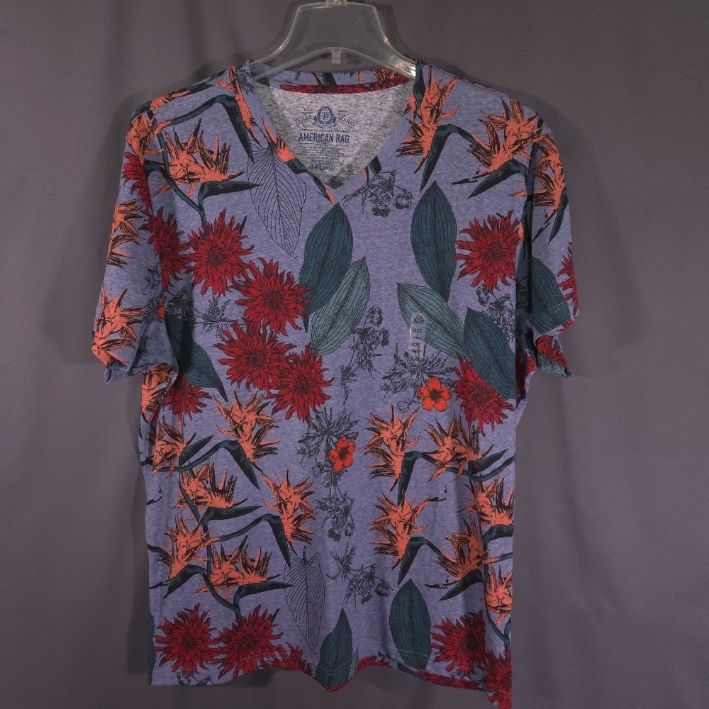 NWOT American Rag Tshirt Floral Tropical Print V-Neck Short Sleeve Size XXL